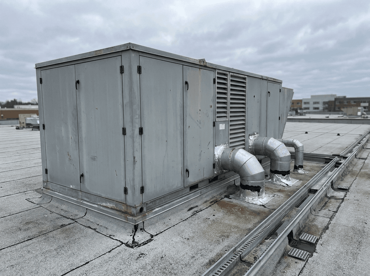 Tagmonteret og udendørs ventilationsaggregat